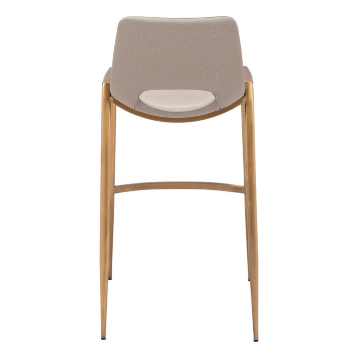 Set of Two 30" Beige And Gold Faux Leather And Steel Low Back Bar Height Bar Chairs
