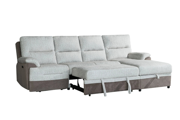 Multi-Functional Brown & Beige Sectional Sleeper with Power Recliner & Storage - 4-Seat Left-Facing Sofa
