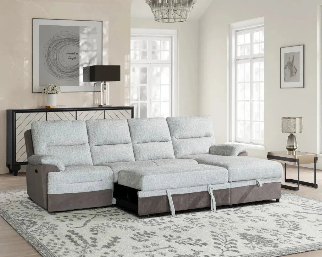 Multi-Functional Brown & Beige Sectional Sleeper with Power Recliner & Storage - 4-Seat Left-Facing Sofa