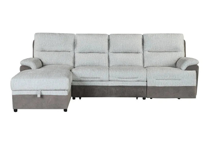 Multi-Functional Brown & Beige Sectional Sleeper with Power Recliner & Storage - 4-Seat Left-Facing Sofa
