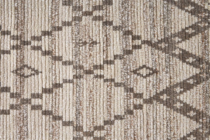 8' X 12' Taupe and Ivory Wool Geometric Hand Knotted Area Rug