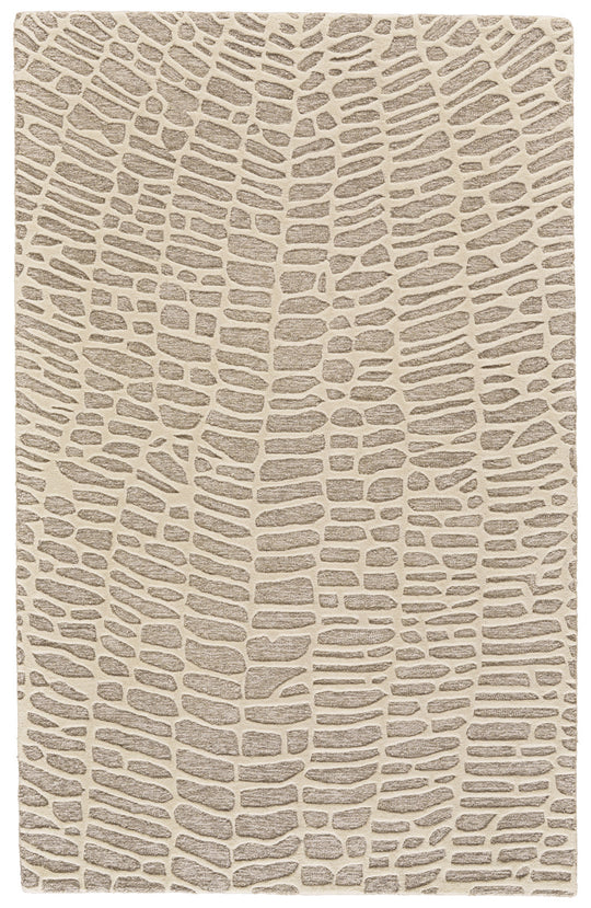 2' X 3' Tan and Ivory Wool Abstract Hand Tufted Area Rug