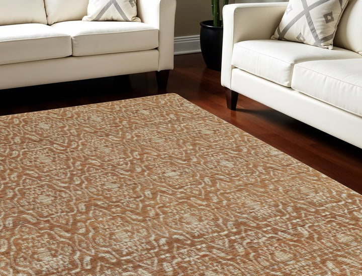 8' X 11' Orange and Tan Geometric Hand Woven Area Rug