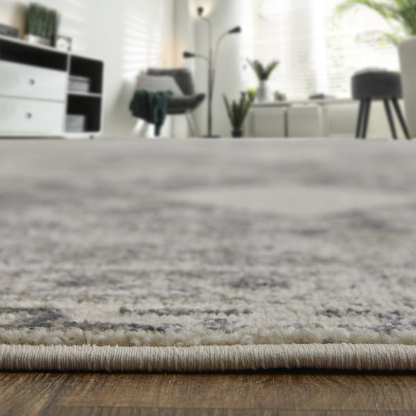 10' X 14' Gray and Ivory Abstract Power Loom Worn Faded Area Rug