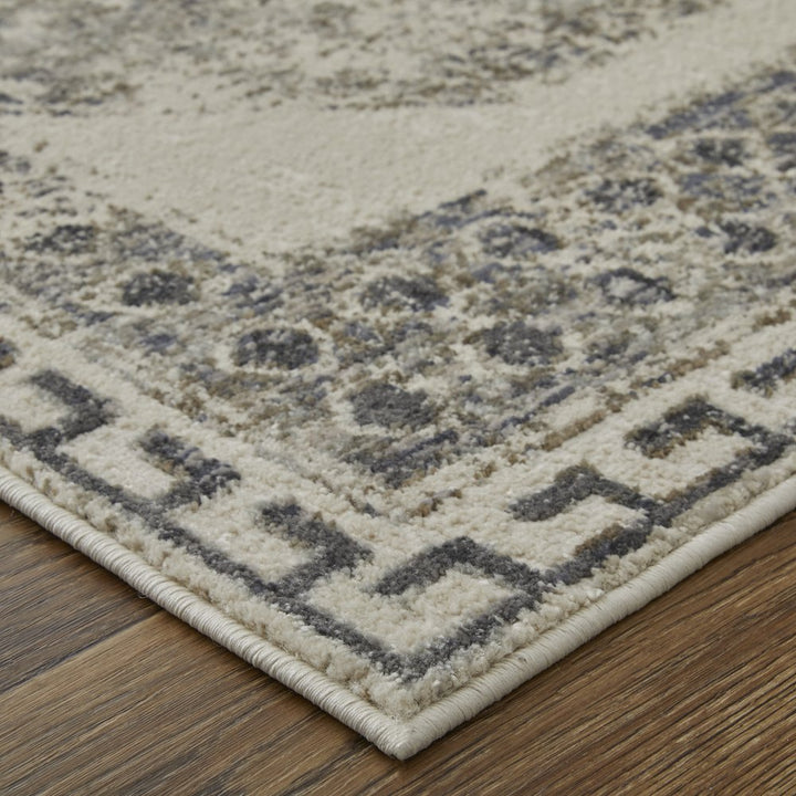 10' X 14' Gray and Ivory Abstract Power Loom Worn Faded Area Rug