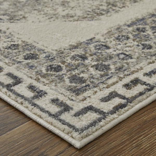 10' X 14' Gray and Ivory Abstract Power Loom Worn Faded Area Rug