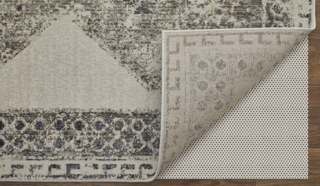 10' X 14' Gray and Ivory Abstract Power Loom Worn Faded Area Rug