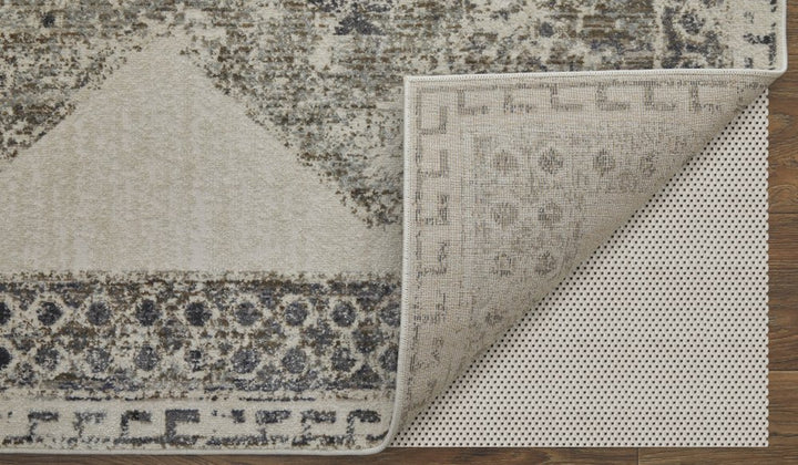 10' X 14' Gray and Ivory Abstract Power Loom Worn Faded Area Rug