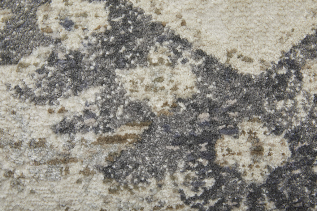 10' X 14' Gray and Ivory Abstract Power Loom Worn Faded Area Rug