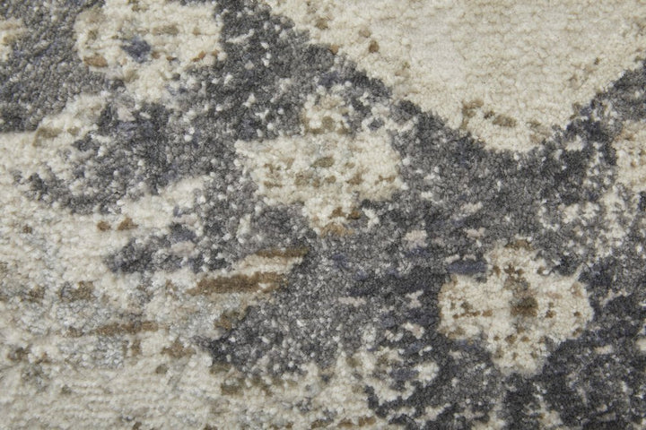 10' X 14' Gray and Ivory Abstract Power Loom Worn Faded Area Rug