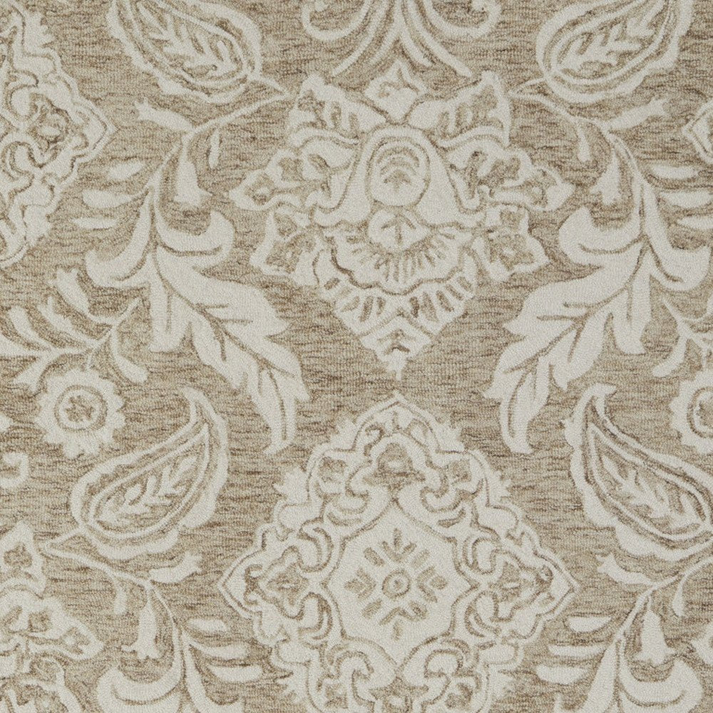 12' X 15' Tan and Ivory Wool Oriental Hand Tufted Area Rug