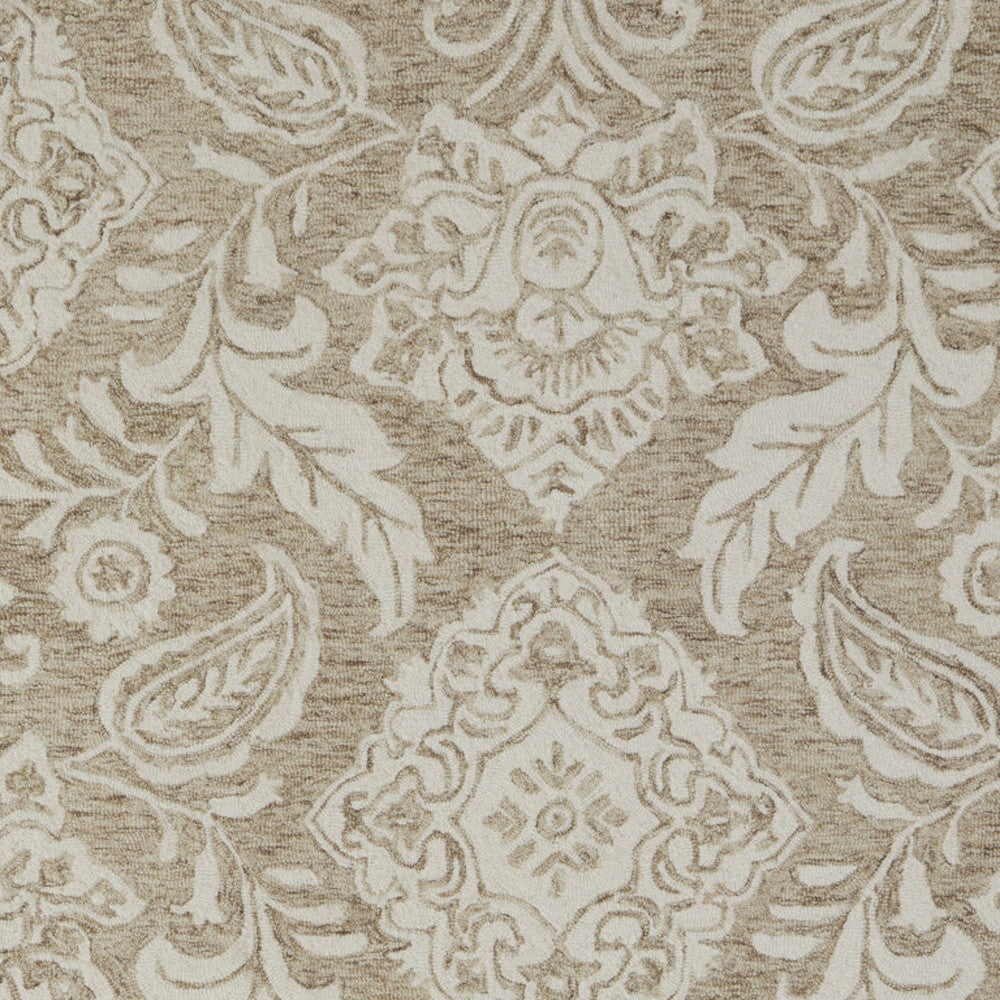 12' X 15' Tan and Ivory Wool Oriental Hand Tufted Area Rug