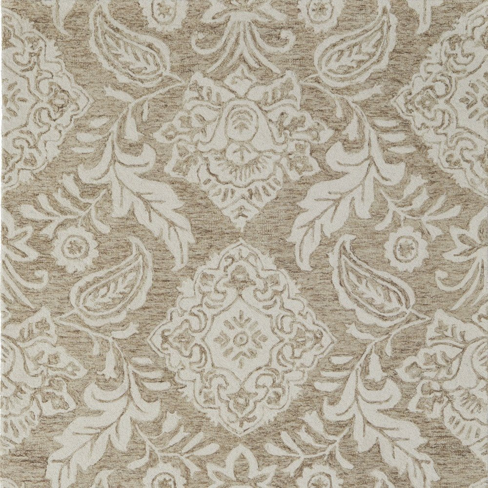 12' X 15' Tan and Ivory Wool Oriental Hand Tufted Area Rug