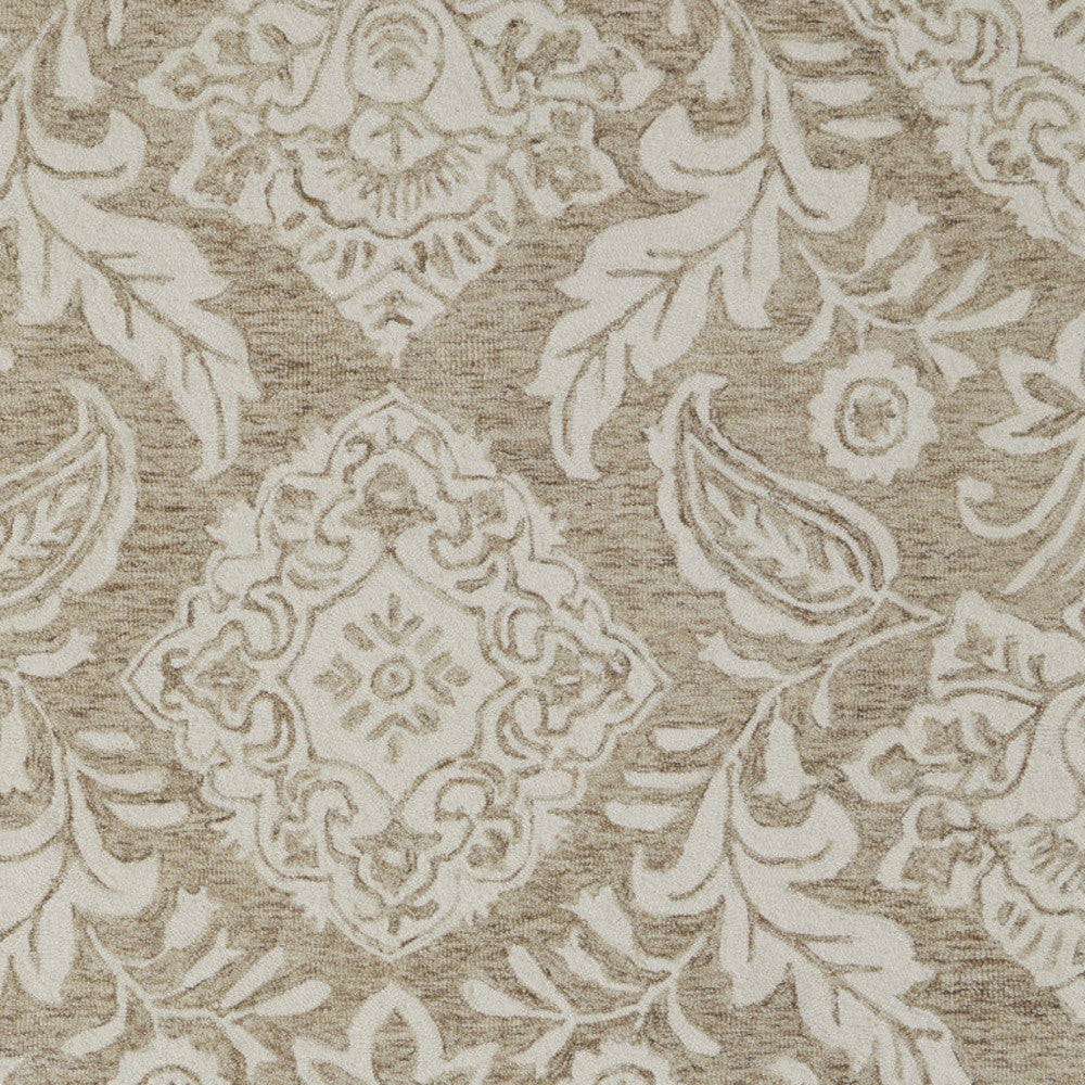 12' X 15' Tan and Ivory Wool Oriental Hand Tufted Area Rug