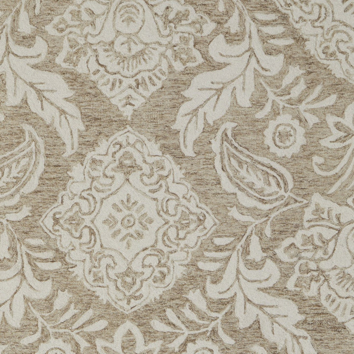 12' X 15' Tan and Ivory Wool Oriental Hand Tufted Area Rug
