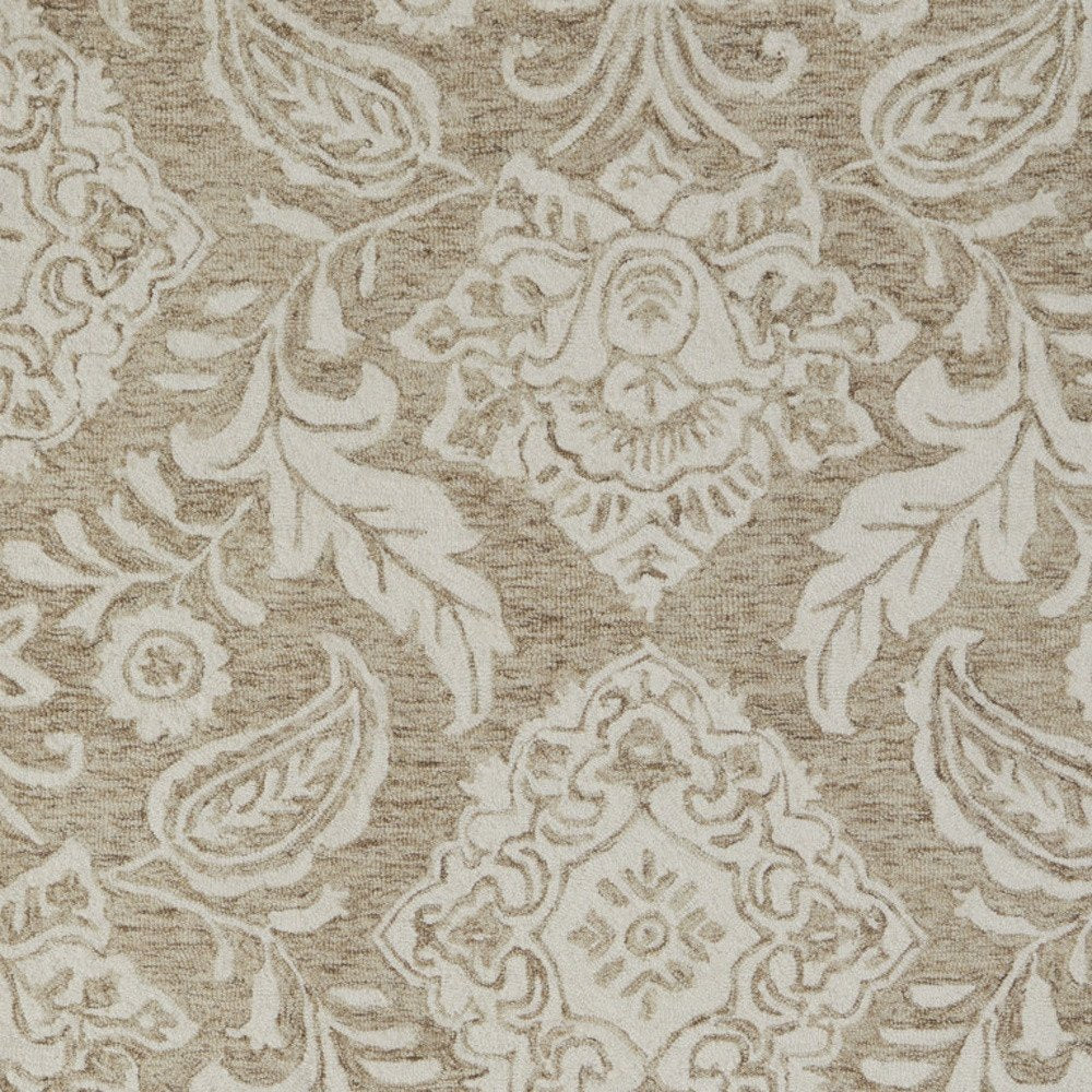 12' X 15' Tan and Ivory Wool Oriental Hand Tufted Area Rug