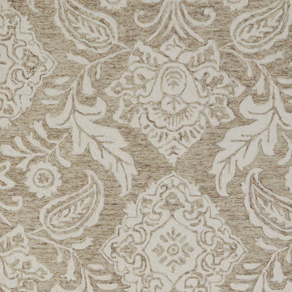 12' X 15' Tan and Ivory Wool Oriental Hand Tufted Area Rug