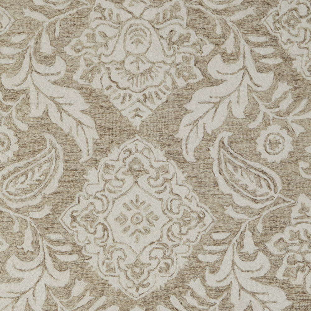 12' X 15' Tan and Ivory Wool Oriental Hand Tufted Area Rug