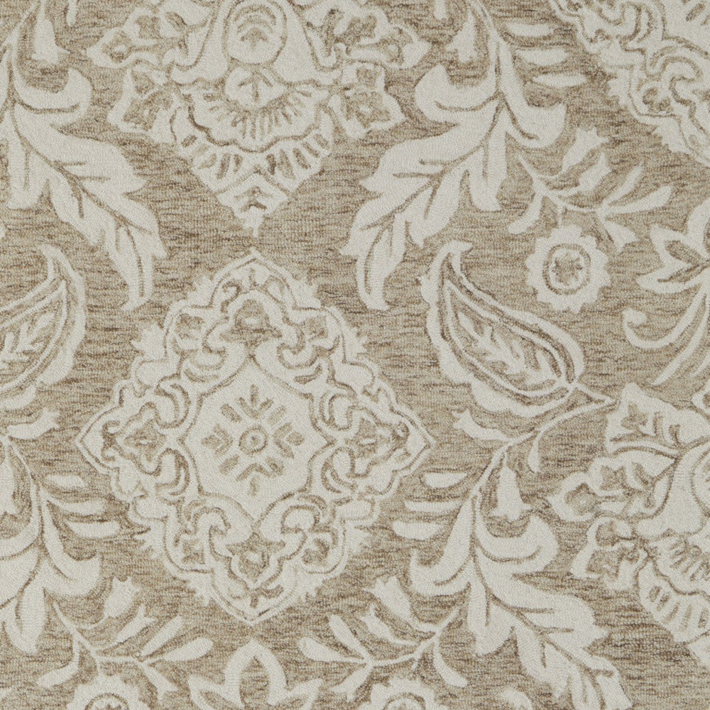 12' X 15' Tan and Ivory Wool Oriental Hand Tufted Area Rug