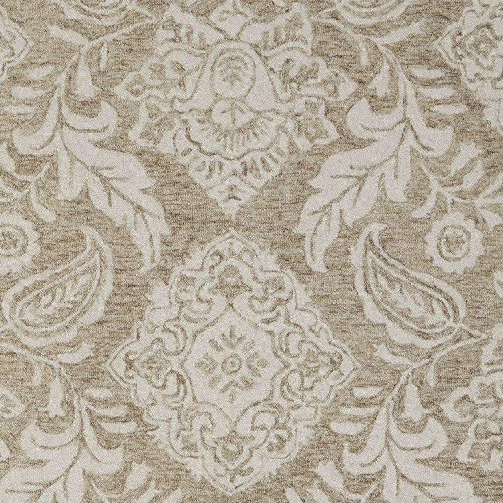 12' X 15' Tan and Ivory Wool Oriental Hand Tufted Area Rug