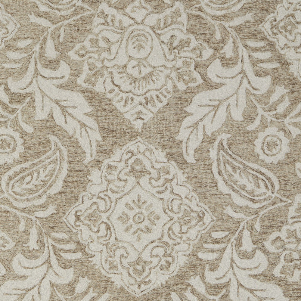 12' X 15' Tan and Ivory Wool Oriental Hand Tufted Area Rug