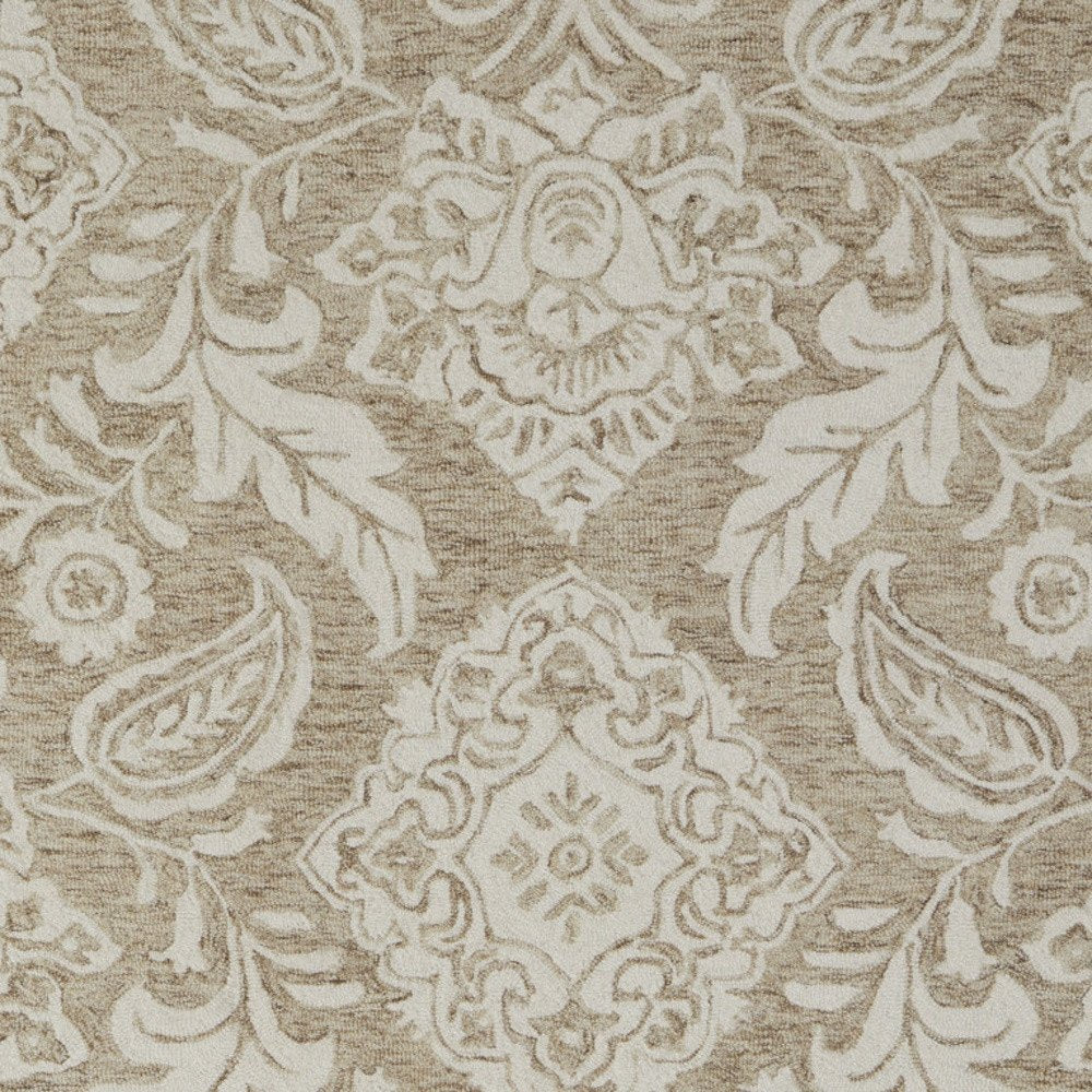 12' X 15' Tan and Ivory Wool Oriental Hand Tufted Area Rug