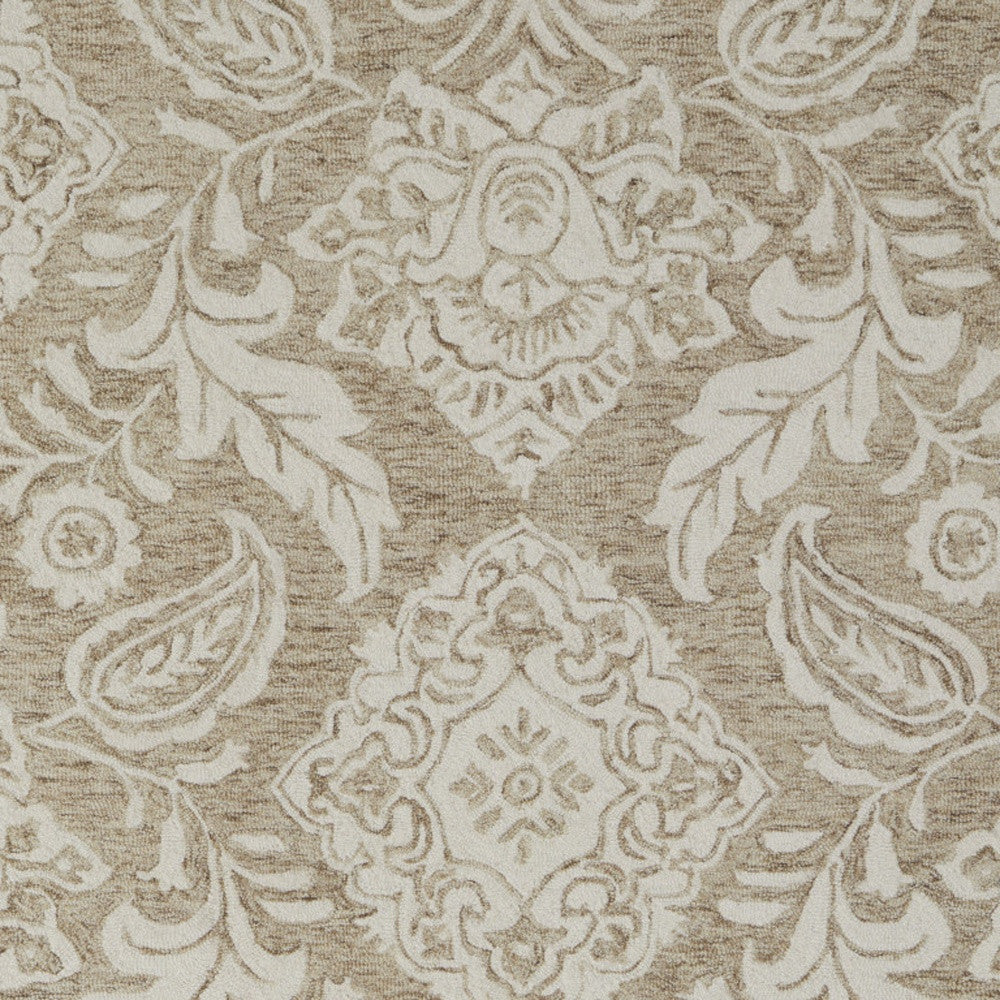 12' X 15' Tan and Ivory Wool Oriental Hand Tufted Area Rug