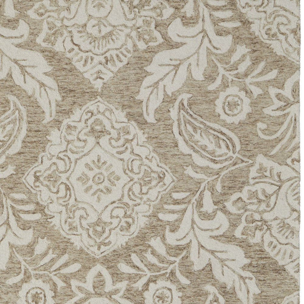 12' X 15' Tan and Ivory Wool Oriental Hand Tufted Area Rug
