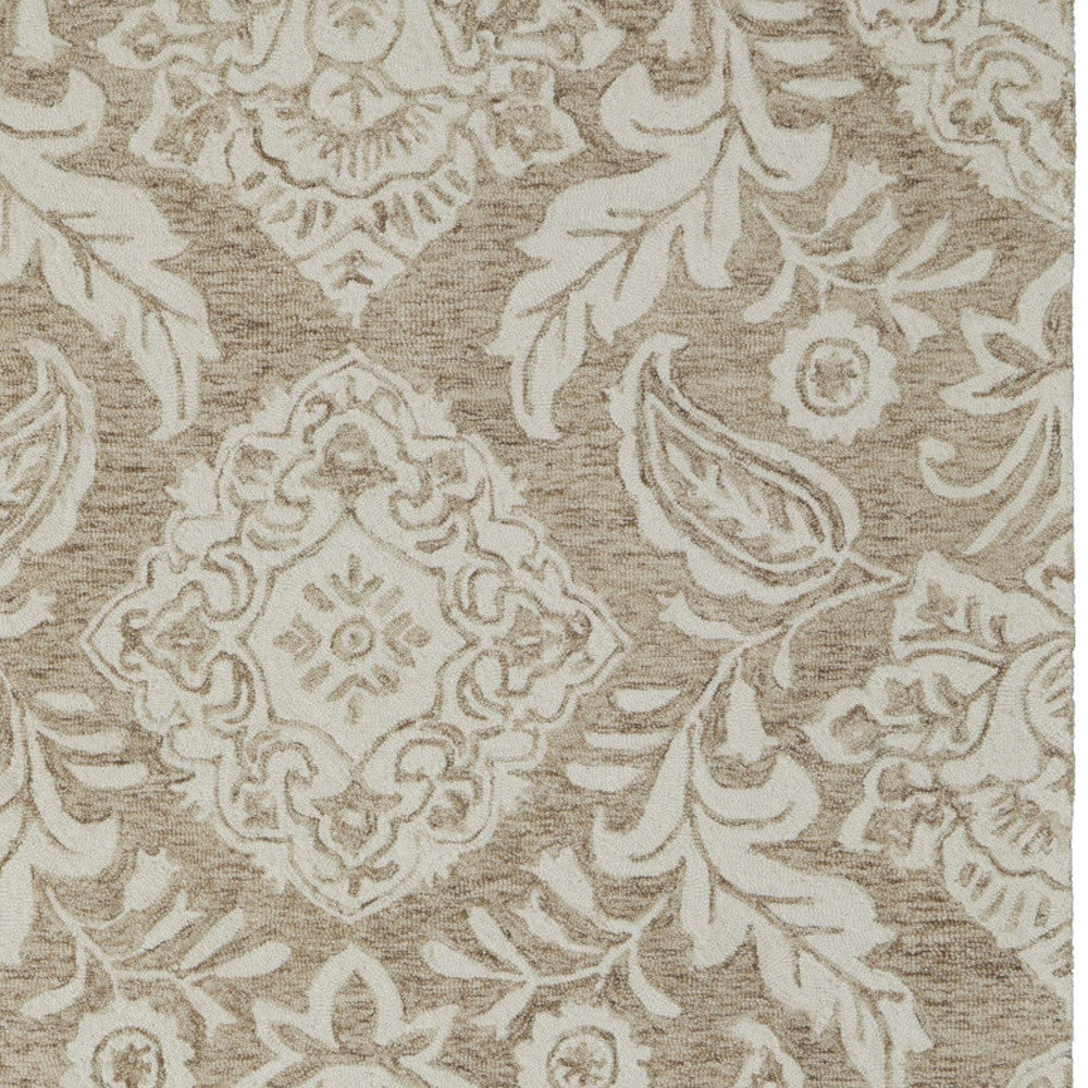 12' X 15' Tan and Ivory Wool Oriental Hand Tufted Area Rug