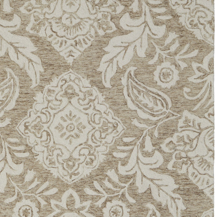 12' X 15' Tan and Ivory Wool Oriental Hand Tufted Area Rug
