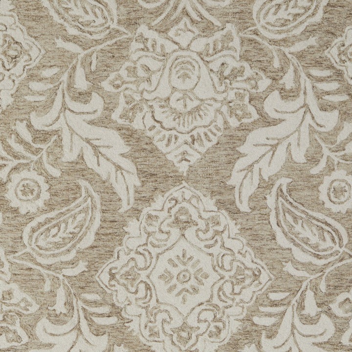 12' X 15' Tan and Ivory Wool Oriental Hand Tufted Area Rug