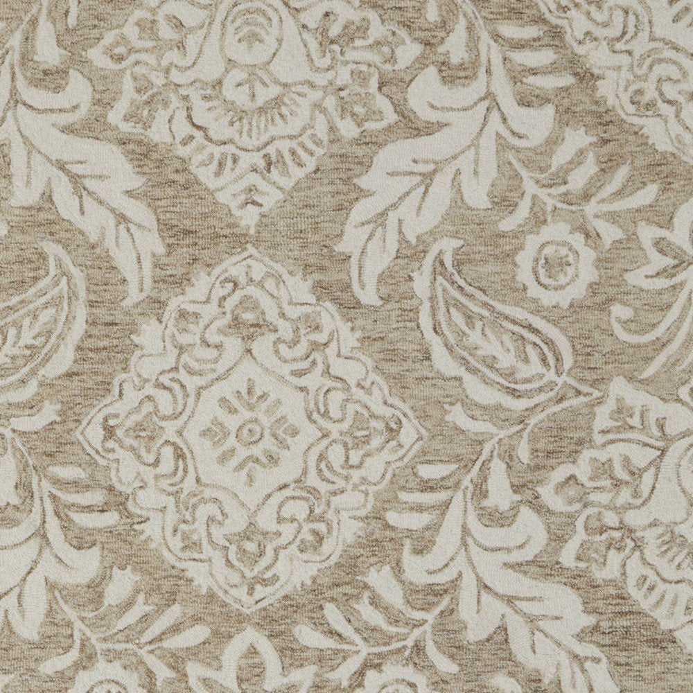 12' X 15' Tan and Ivory Wool Oriental Hand Tufted Area Rug
