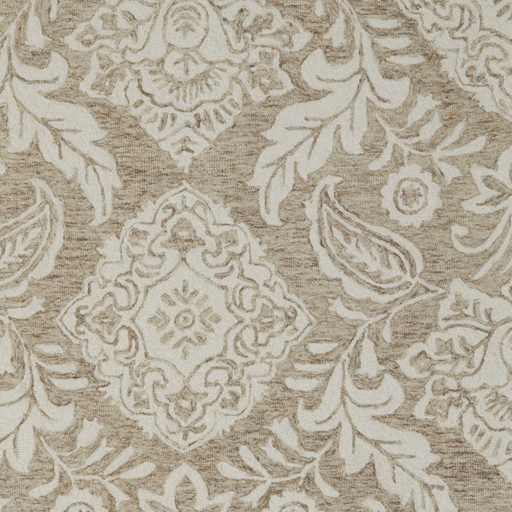 12' X 15' Tan and Ivory Wool Oriental Hand Tufted Area Rug