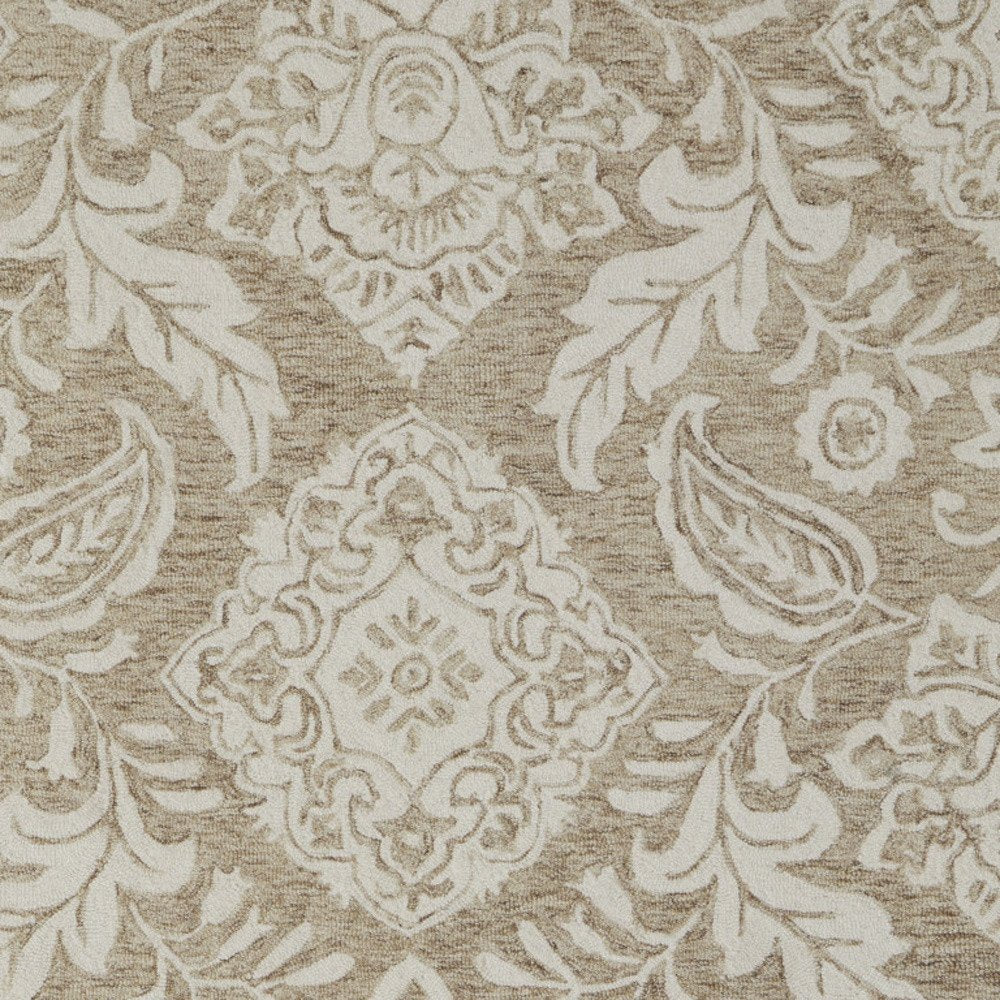 12' X 15' Tan and Ivory Wool Oriental Hand Tufted Area Rug
