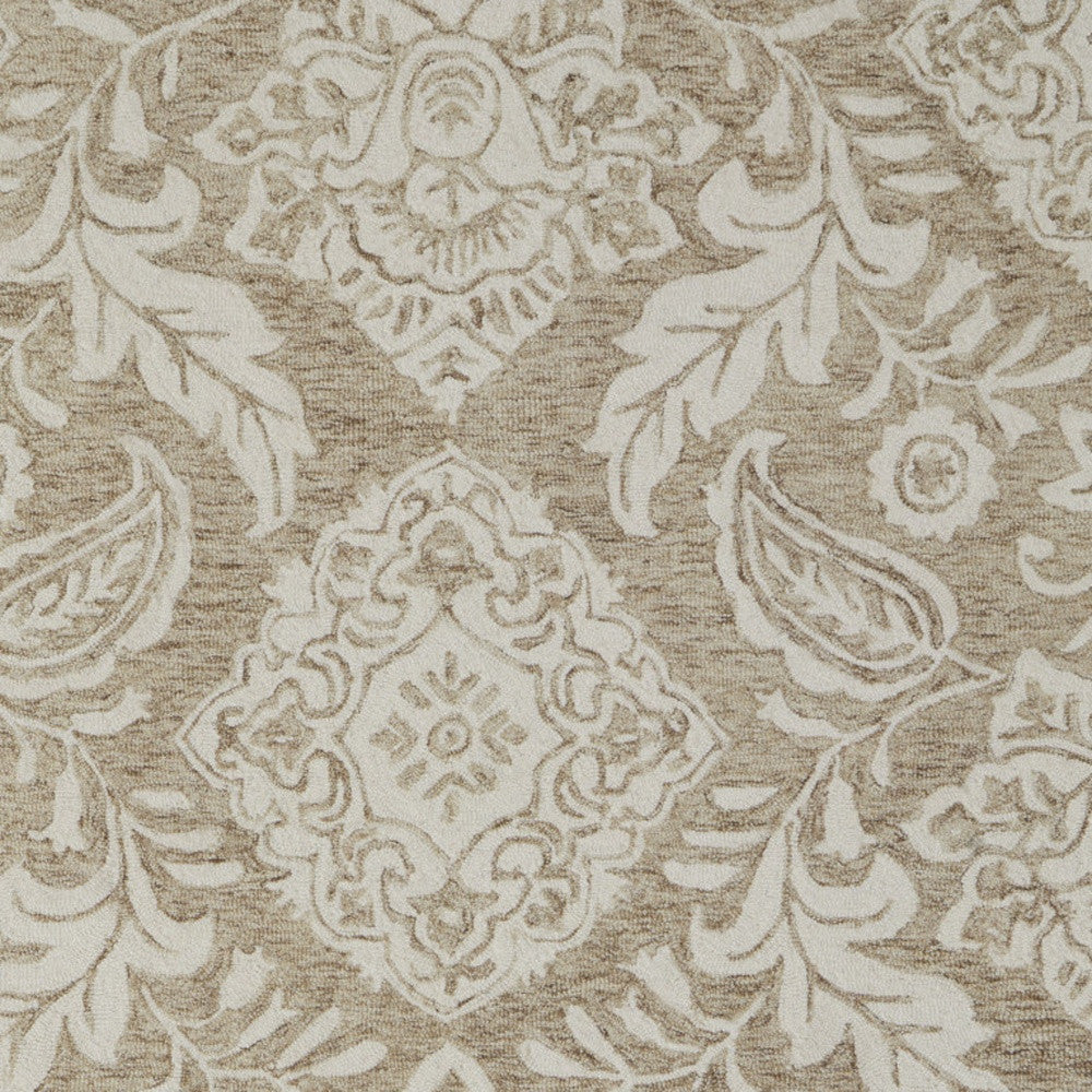 12' X 15' Tan and Ivory Wool Oriental Hand Tufted Area Rug