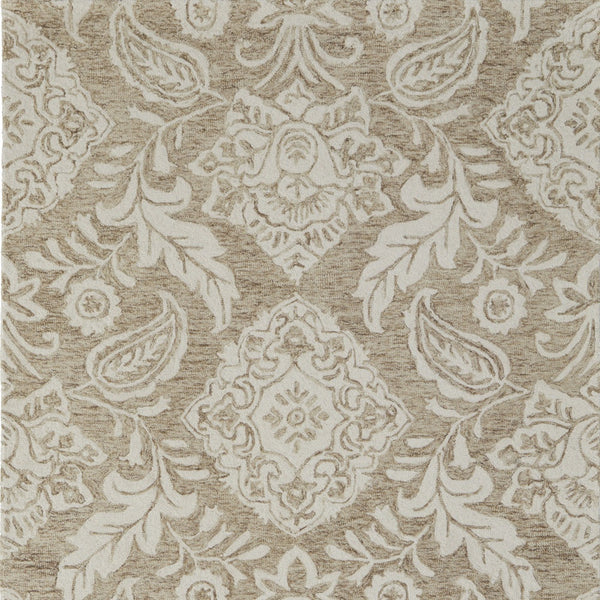 12' X 15' Tan and Ivory Wool Oriental Hand Tufted Area Rug