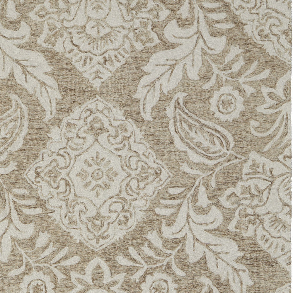 12' X 15' Tan and Ivory Wool Oriental Hand Tufted Area Rug