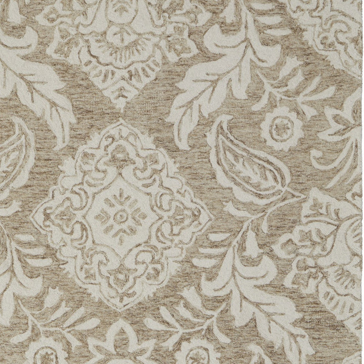 12' X 15' Tan and Ivory Wool Oriental Hand Tufted Area Rug