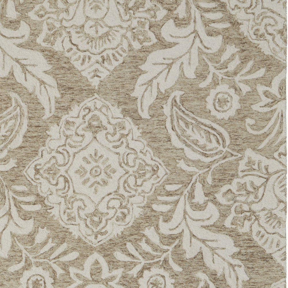 12' X 15' Tan and Ivory Wool Oriental Hand Tufted Area Rug