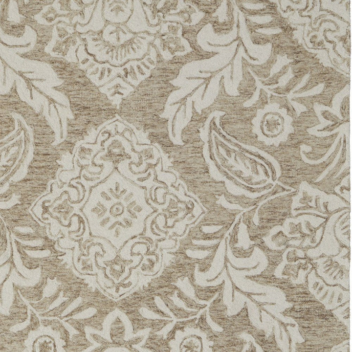 12' X 15' Tan and Ivory Wool Oriental Hand Tufted Area Rug