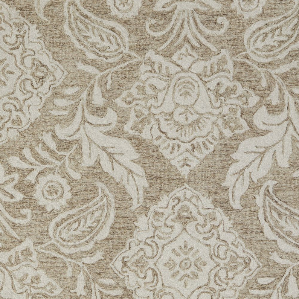 12' X 15' Tan and Ivory Wool Oriental Hand Tufted Area Rug