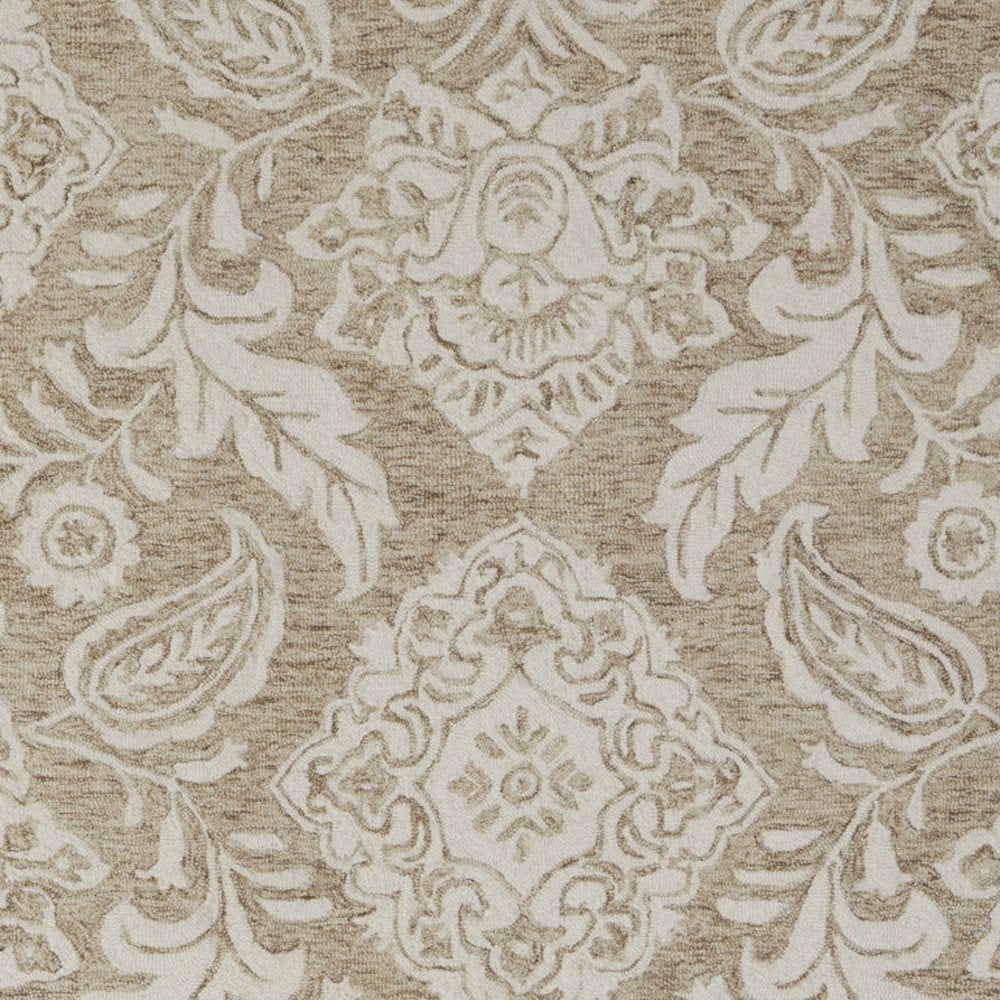 12' X 15' Tan and Ivory Wool Oriental Hand Tufted Area Rug