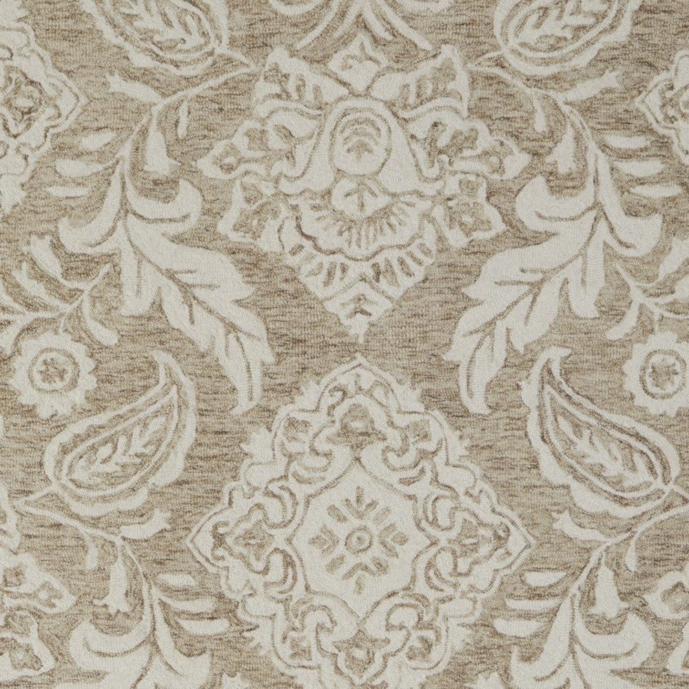 12' X 15' Tan and Ivory Wool Oriental Hand Tufted Area Rug