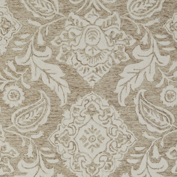 12' X 15' Tan and Ivory Wool Oriental Hand Tufted Area Rug