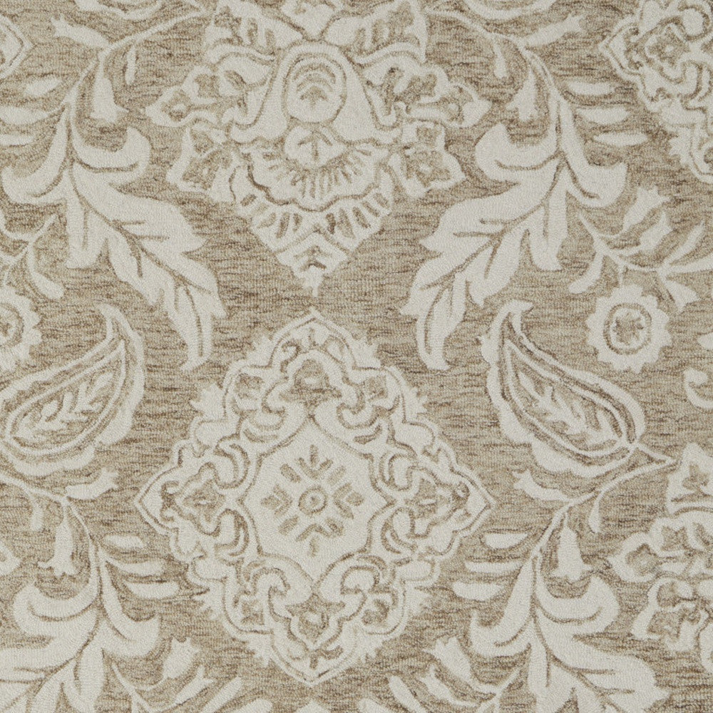 12' X 15' Tan and Ivory Wool Oriental Hand Tufted Area Rug