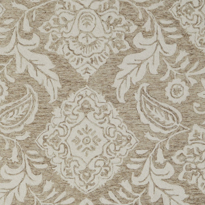 12' X 15' Tan and Ivory Wool Oriental Hand Tufted Area Rug