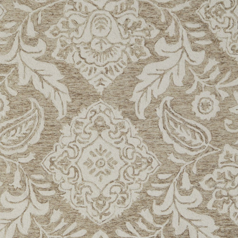12' X 15' Tan and Ivory Wool Oriental Hand Tufted Area Rug