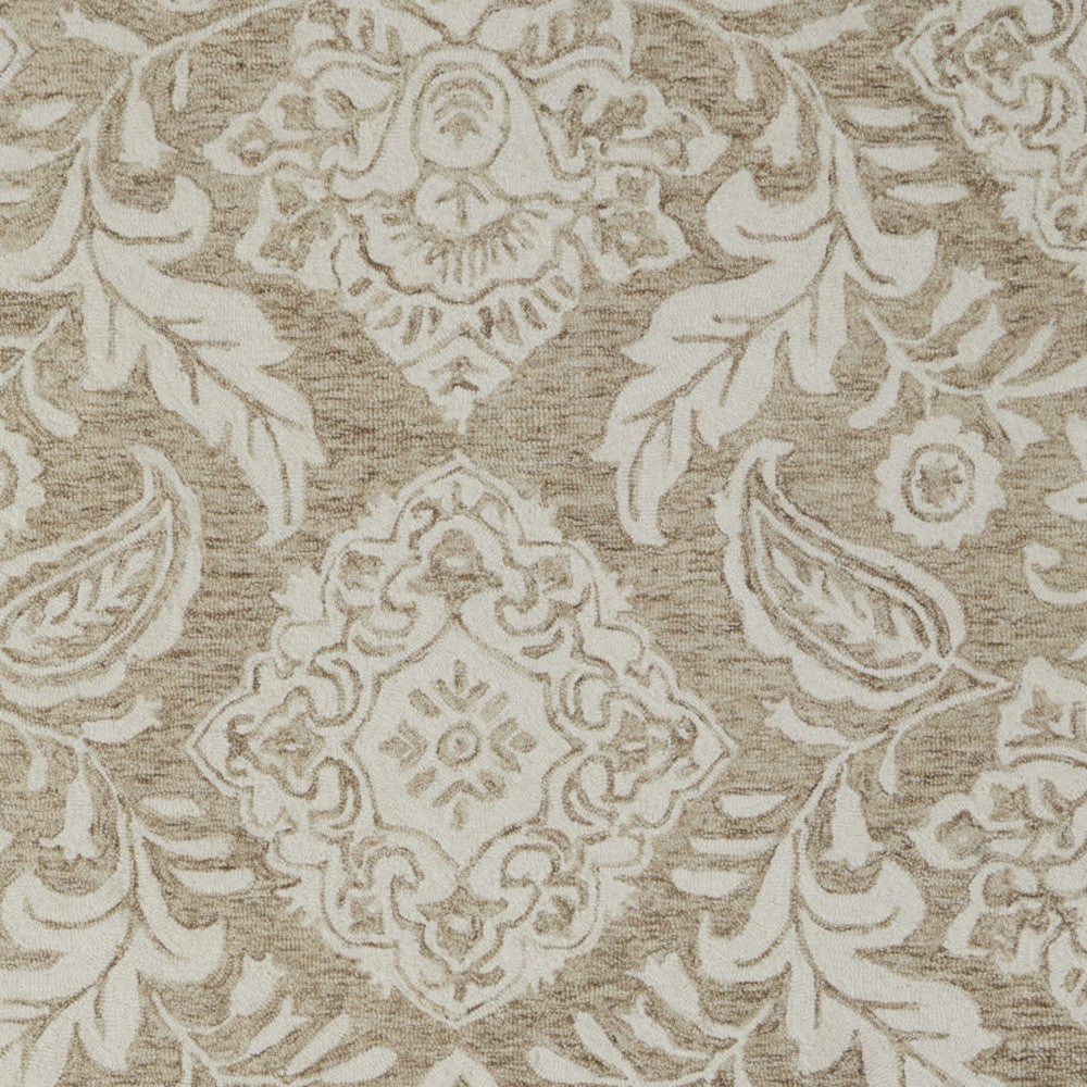 12' X 15' Tan and Ivory Wool Oriental Hand Tufted Area Rug