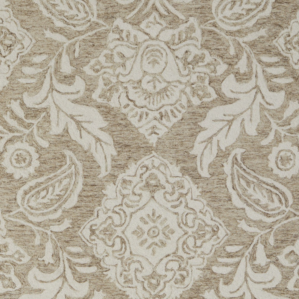 12' X 15' Tan and Ivory Wool Oriental Hand Tufted Area Rug