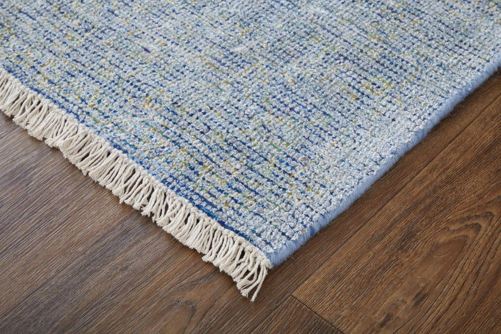 10' X 14' Blue and Gray Abstract Hand Woven Distressed Area Rug With Fringe